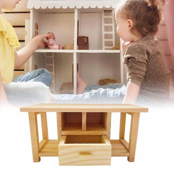 Mini Tavolino in Legno per Casa delle Bambole 1:12 con Cassetto e Ripiani