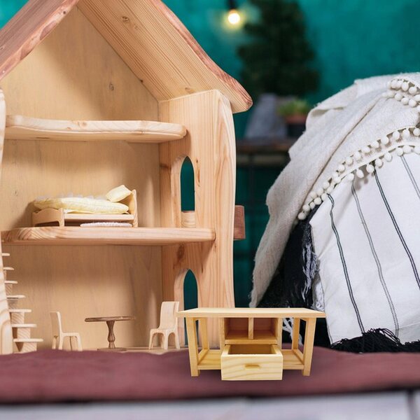 Mini Tavolino in Legno per Casa delle Bambole 1:12 con Cassetto e Ripiani