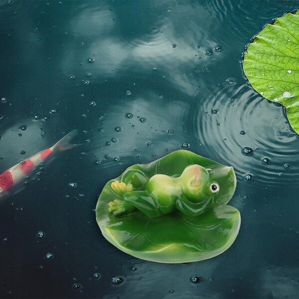 Rana galleggiante in resina per decorazione dell'acqua del laghetto da giardino 12x12,5 cm