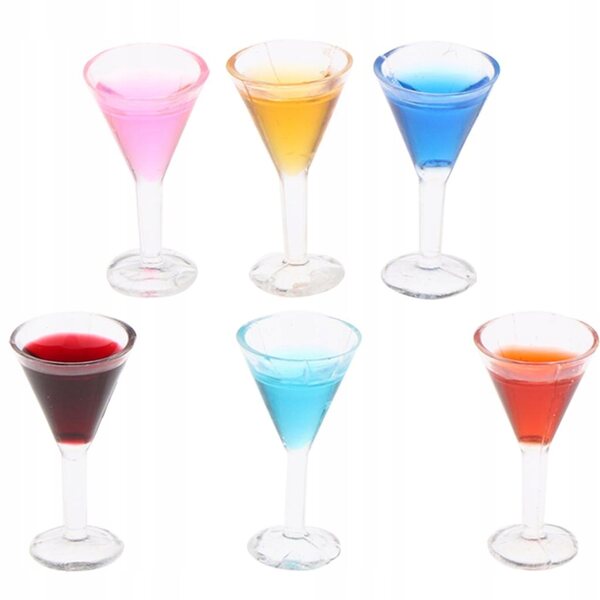 Set 6 Bicchieri Miniatura Cocktail Multicolore per Casa delle Bambole 1:12