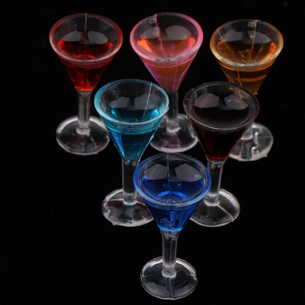 Set 6 Bicchieri Miniatura Cocktail Multicolore per Casa delle Bambole 1:12