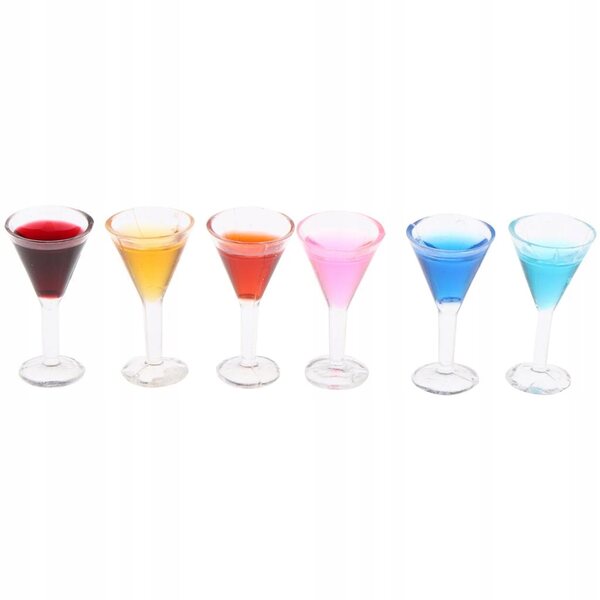 Set 6 Bicchieri Miniatura Cocktail Multicolore per Casa delle Bambole 1:12