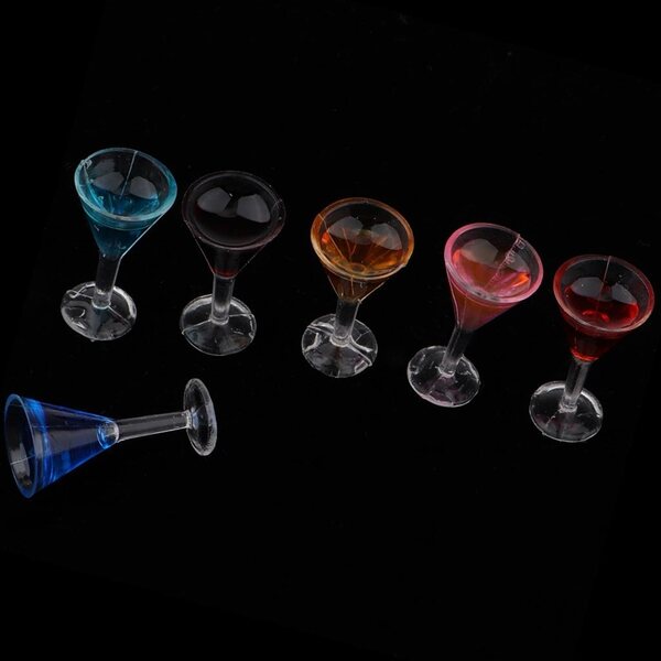 Set 6 Bicchieri Miniatura Cocktail Multicolore per Casa delle Bambole 1:12