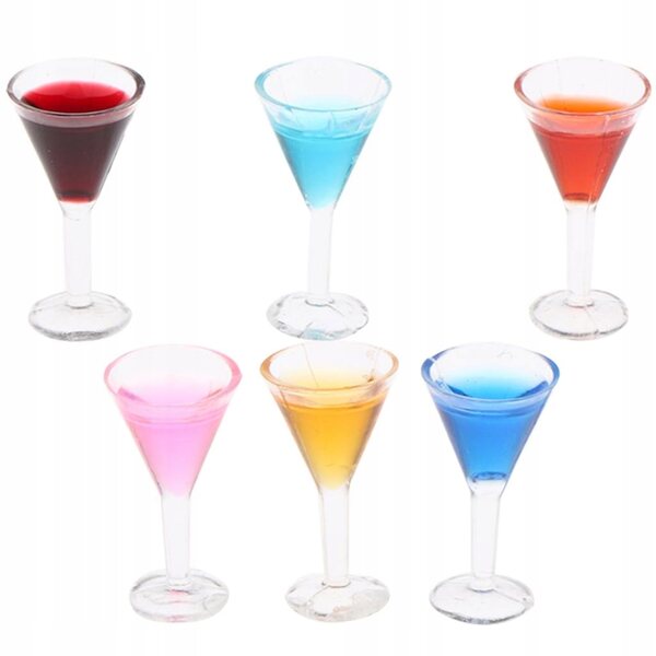 Set 6 Bicchieri Miniatura Cocktail Multicolore per Casa delle Bambole 1:12