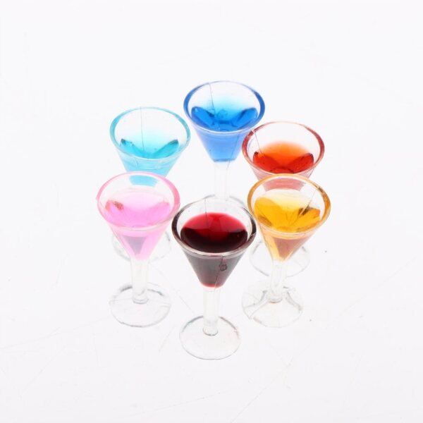 Set 6 Bicchieri Miniatura Cocktail Multicolore per Casa delle Bambole 1:12