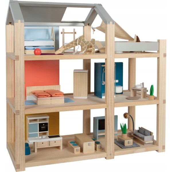 Dollhouse in legno con mobili, 3 piani e terrazzo - Small Foot, design scandinavo