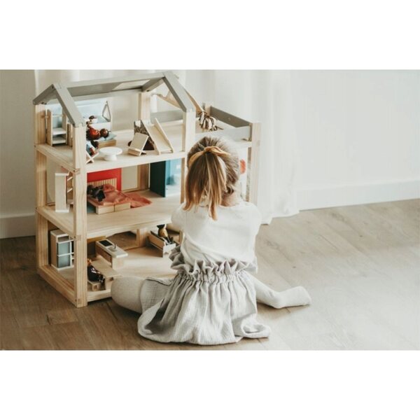 Dollhouse in legno con mobili, 3 piani e terrazzo - Small Foot, design scandinavo