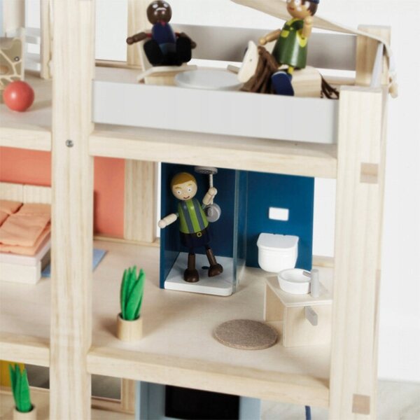 Dollhouse in legno con mobili, 3 piani e terrazzo - Small Foot, design scandinavo