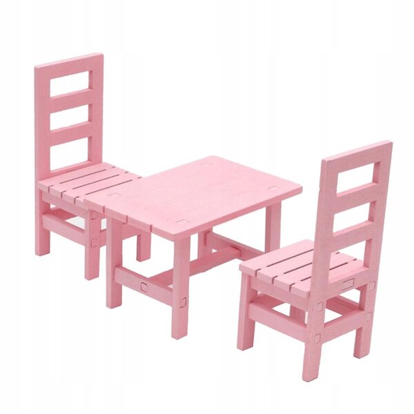 Miniatura Tavolo Da Pranzo Con 2 Sedie In Legno Per Casa Delle Bambole 1:6