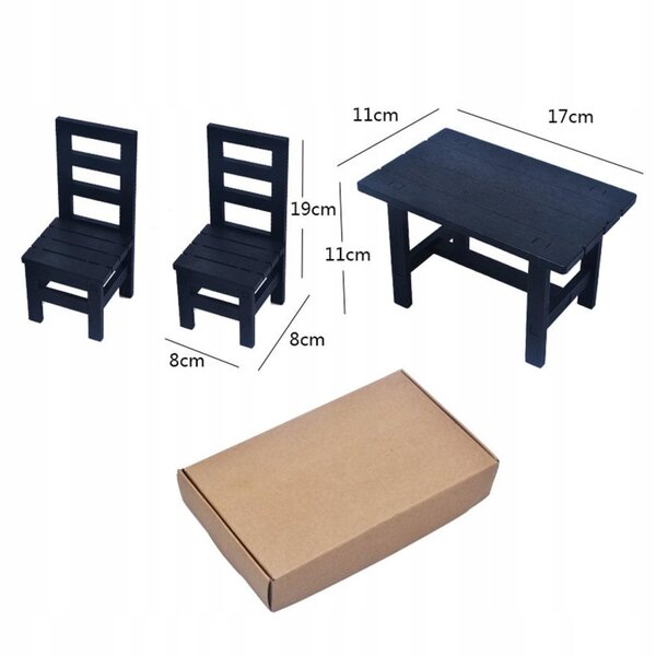 Miniatura Tavolo Da Pranzo Con 2 Sedie In Legno Per Casa Delle Bambole 1:6