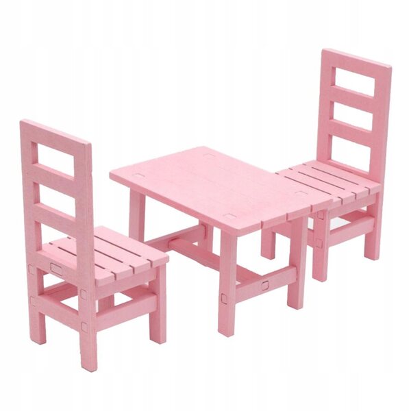 Miniatura Tavolo Da Pranzo Con 2 Sedie In Legno Per Casa Delle Bambole 1:6