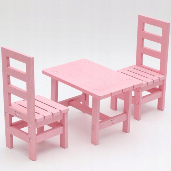 Miniatura Tavolo Da Pranzo Con 2 Sedie In Legno Per Casa Delle Bambole 1:6
