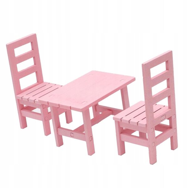 Miniatura Tavolo Da Pranzo Con 2 Sedie In Legno Per Casa Delle Bambole 1:6