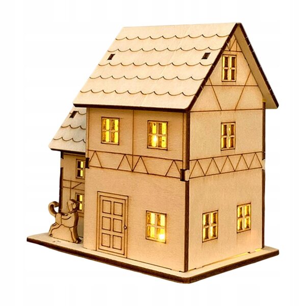 Casa in legno non finita con luce a batteria StyleE 11x7,8x11,6 cm Natale DIY