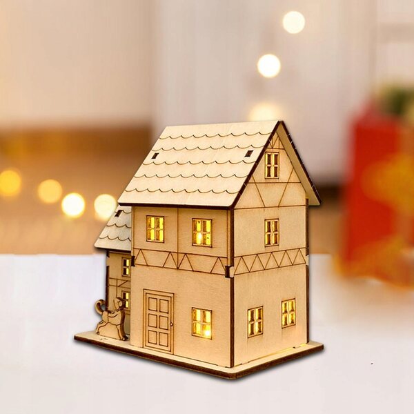 Casa in legno non finita con luce a batteria StyleE 11x7,8x11,6 cm Natale DIY