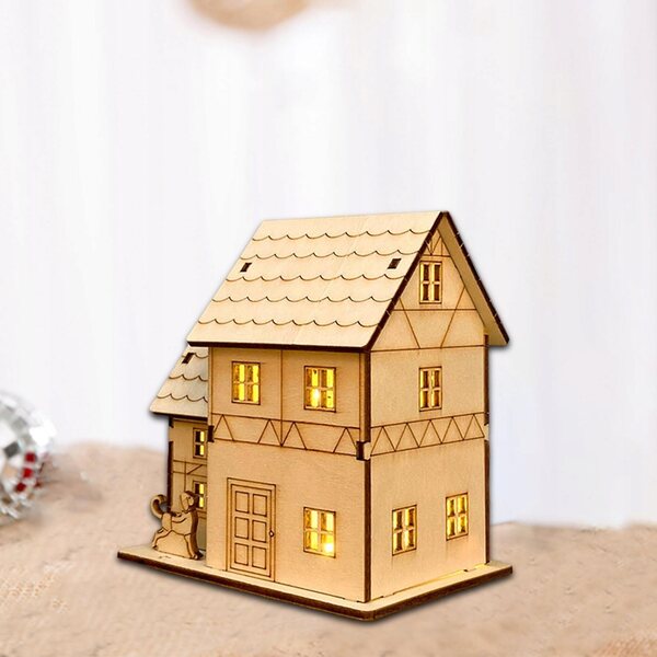Casa in legno non finita con luce a batteria StyleE 11x7,8x11,6 cm Natale DIY