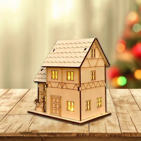 Casa in legno non finita con luce a batteria StyleE 11x7,8x11,6 cm Natale DIY