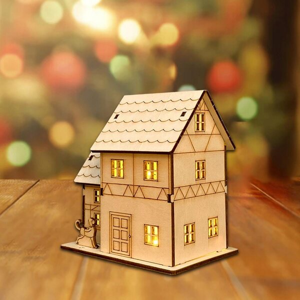 Casa in legno non finita con luce a batteria StyleE 11x7,8x11,6 cm Natale DIY