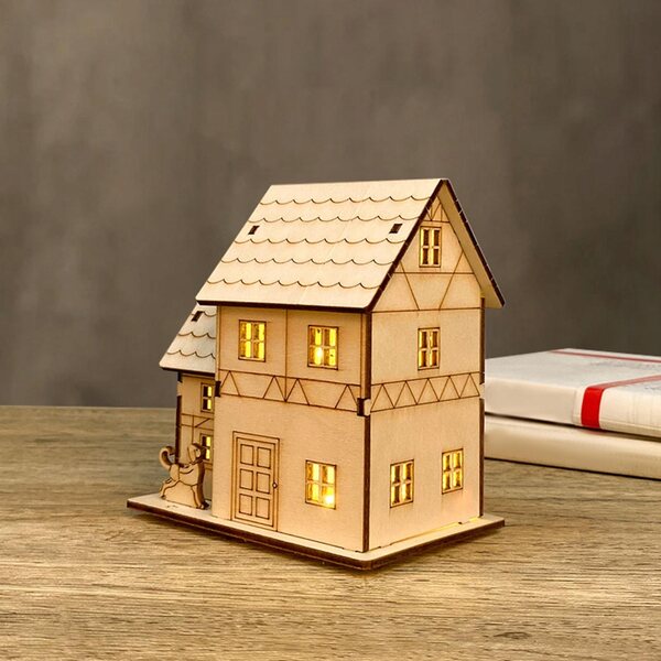 Casa in legno non finita con luce a batteria StyleE 11x7,8x11,6 cm Natale DIY
