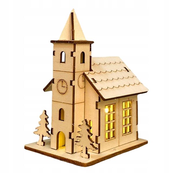 Casa in legno fai-da-te natalizia con illuminazione a batteria 9,4x7x12,5 cm