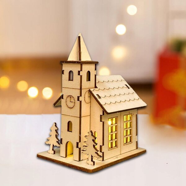 Casa in legno fai-da-te natalizia con illuminazione a batteria 9,4x7x12,5 cm