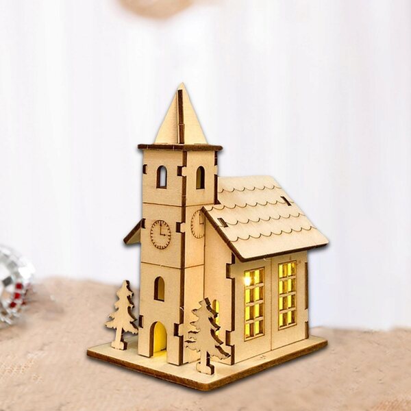 Casa in legno fai-da-te natalizia con illuminazione a batteria 9,4x7x12,5 cm