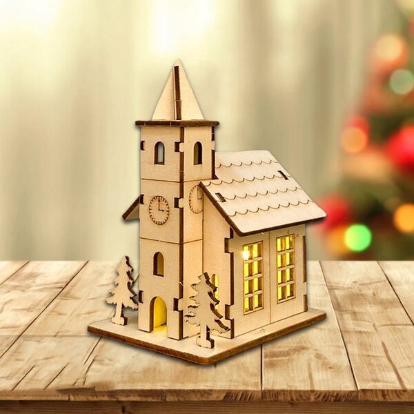 Casa in legno fai-da-te natalizia con illuminazione a batteria 9,4x7x12,5 cm