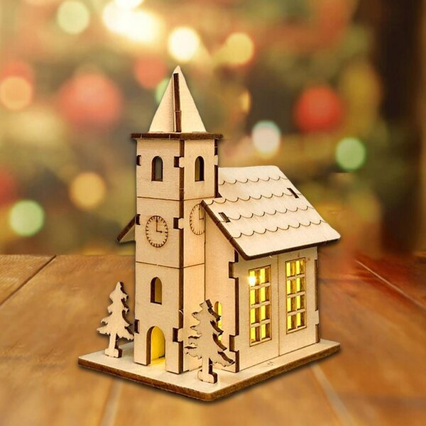 Casa in legno fai-da-te natalizia con illuminazione a batteria 9,4x7x12,5 cm