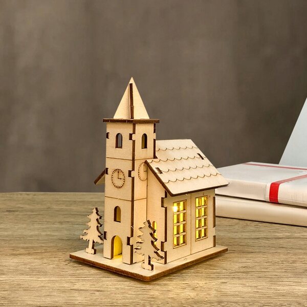Casa in legno fai-da-te natalizia con illuminazione a batteria 9,4x7x12,5 cm