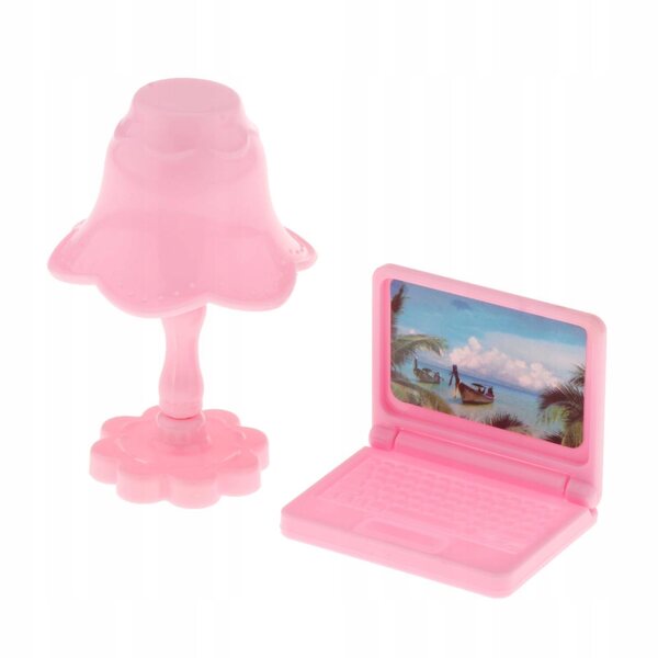 Mini Laptop e Lampada da Tavolo per Casa delle Bambole in Scala 1:12 Rosa