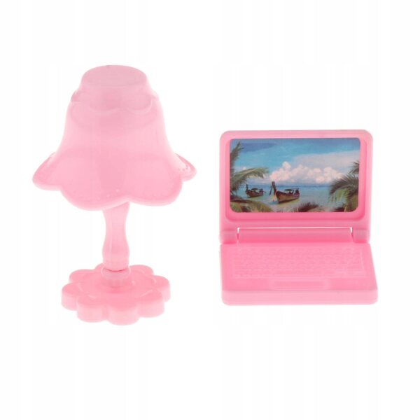 Mini Laptop e Lampada da Tavolo per Casa delle Bambole in Scala 1:12 Rosa