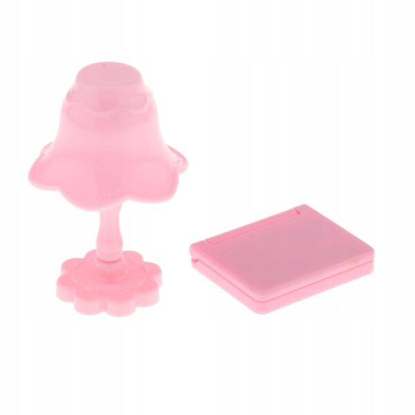 Mini Laptop e Lampada da Tavolo per Casa delle Bambole in Scala 1:12 Rosa