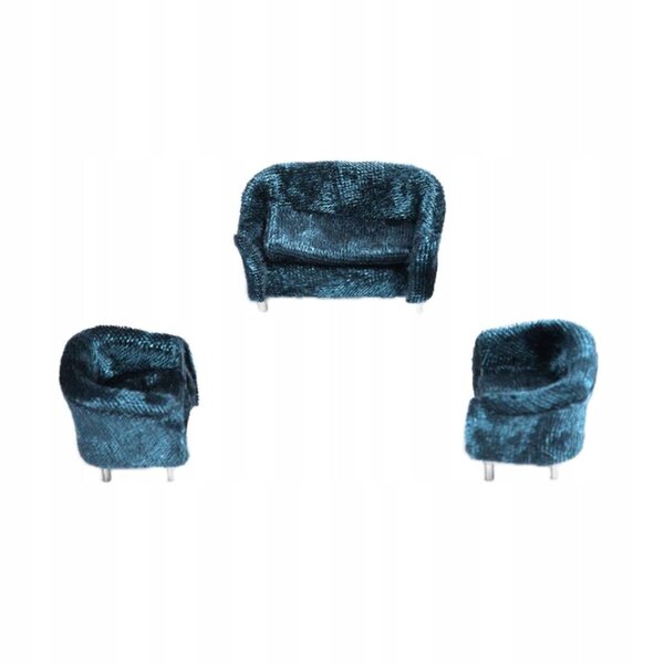Dollhouse 1:25 Miniatura Doppia Sofa in Flanella Blu per Casa delle Bambole