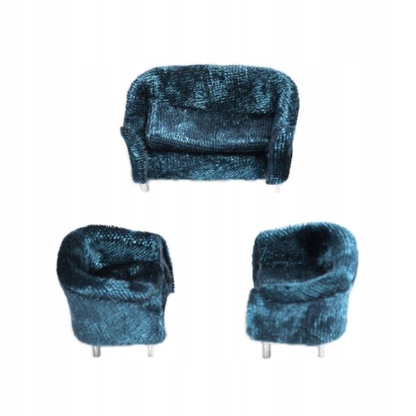 Dollhouse 1:25 Miniatura Doppia Sofa in Flanella Blu per Casa delle Bambole