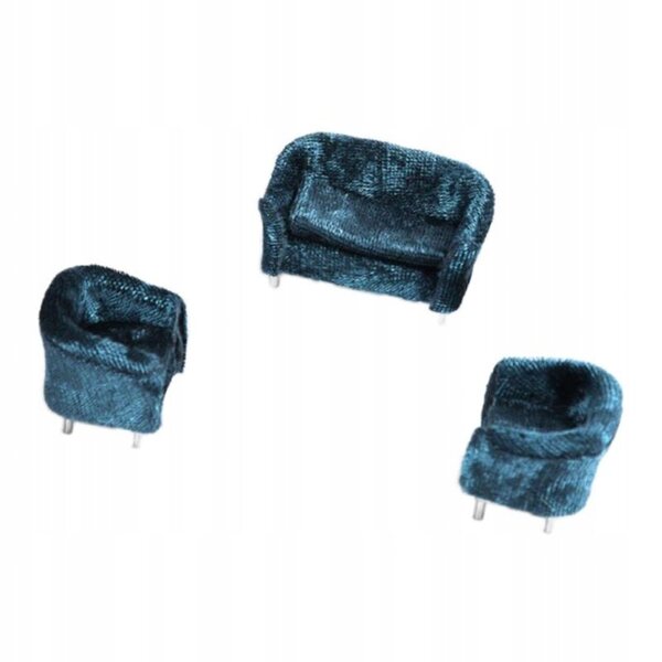 Dollhouse 1:25 Miniatura Doppia Sofa in Flanella Blu per Casa delle Bambole