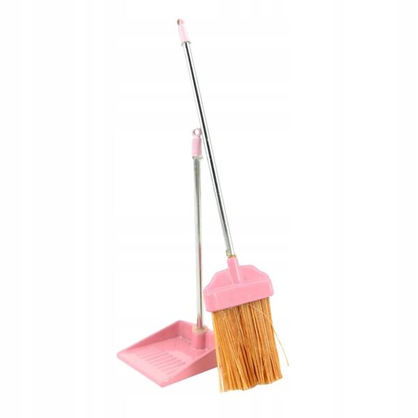 1:12 Miniatur-Set mit Besen und Kehrschaufel aus Kunststoff für das rosa Puppenhaus
