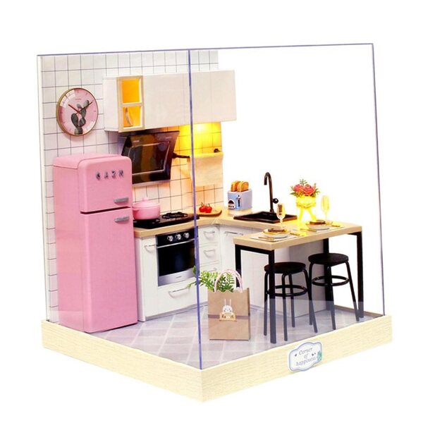 1:24 DIY-Puppenhausminiatur aus Holz mit LED-Lichtern und Dekorationen
