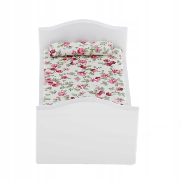 1:12 Puppenhaus-Miniatur-Einzelbett aus Holz mit Blumen