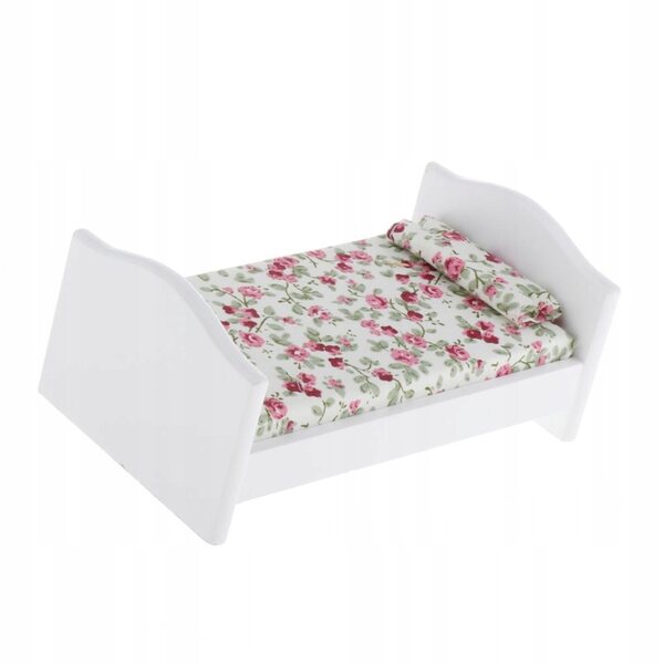 1:12 Puppenhaus-Miniatur-Einzelbett aus Holz mit Blumen
