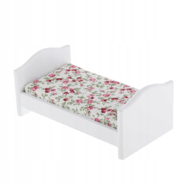 1:12 Puppenhaus-Miniatur-Einzelbett aus Holz mit Blumen
