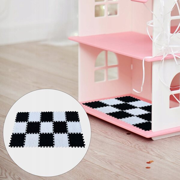 Miniaturemåtte 1:12 til Dukkehjem – 15 stk. sort og hvid