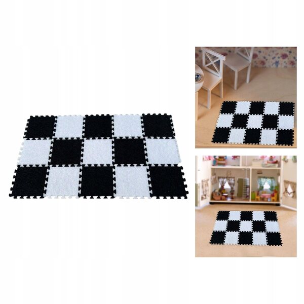 Miniaturemåtte 1:12 til Dukkehjem – 15 stk. sort og hvid
