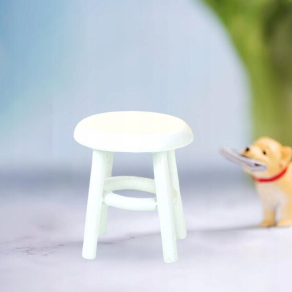Holzminiatur: Weißer runder Hocker für Puppenhaus 1:12