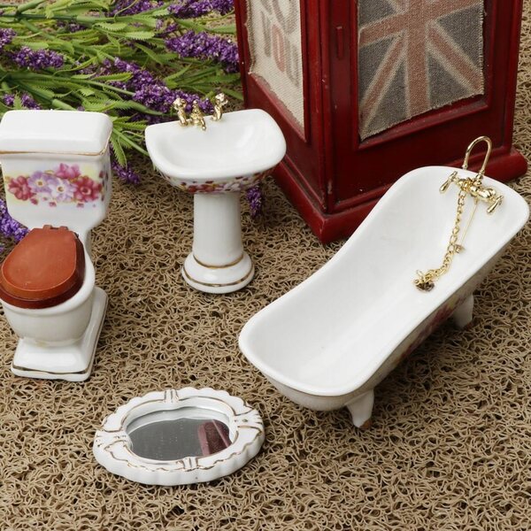 Set Miniature Mobili Bagno in Porcellana per Casa delle Bambole 1:12