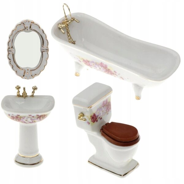 Set Miniature Mobili Bagno in Porcellana per Casa delle Bambole 1:12
