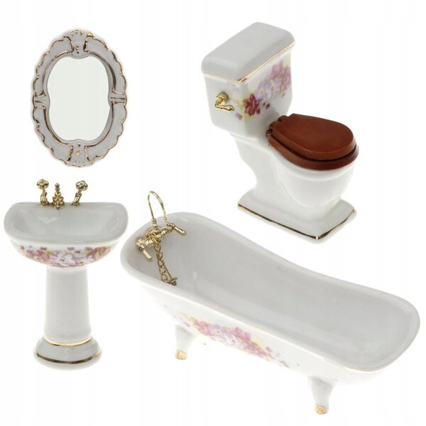 Set Miniature Mobili Bagno in Porcellana per Casa delle Bambole 1:12