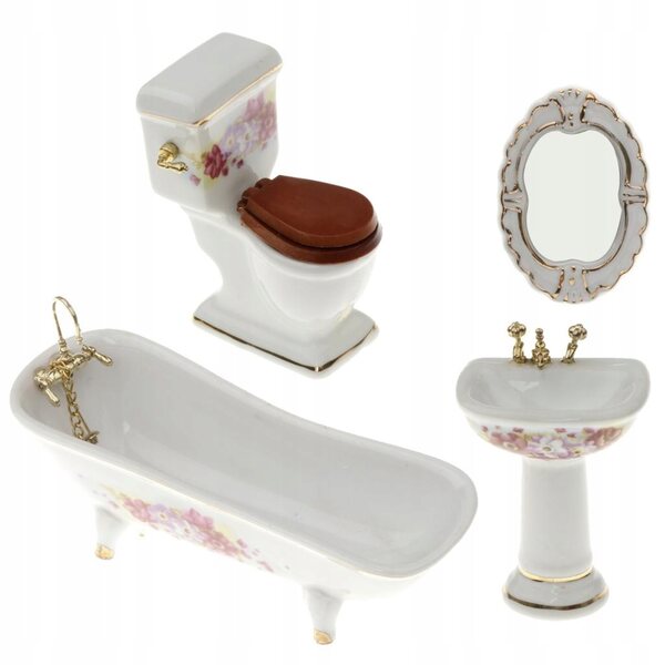 Set Miniature Mobili Bagno in Porcellana per Casa delle Bambole 1:12