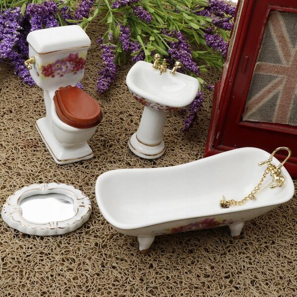 Set Miniature Mobili Bagno in Porcellana per Casa delle Bambole 1:12
