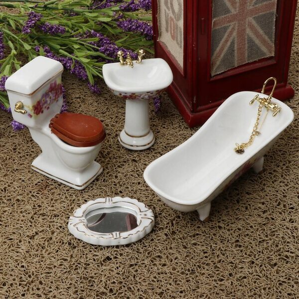 Set Miniature Mobili Bagno in Porcellana per Casa delle Bambole 1:12
