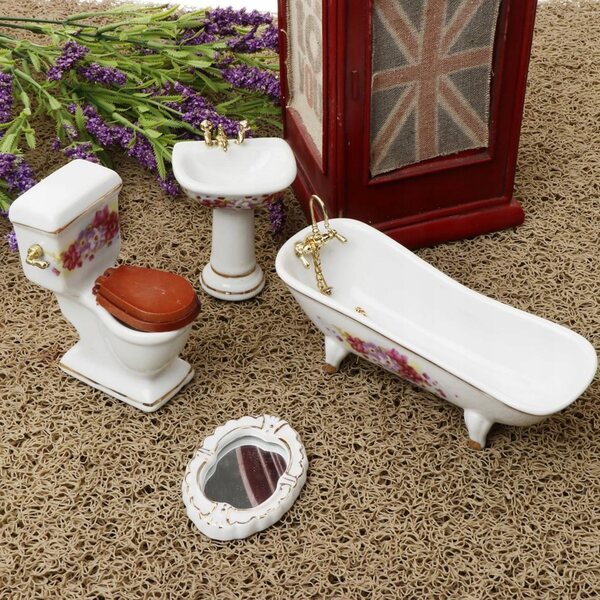 Set Miniature Mobili Bagno in Porcellana per Casa delle Bambole 1:12